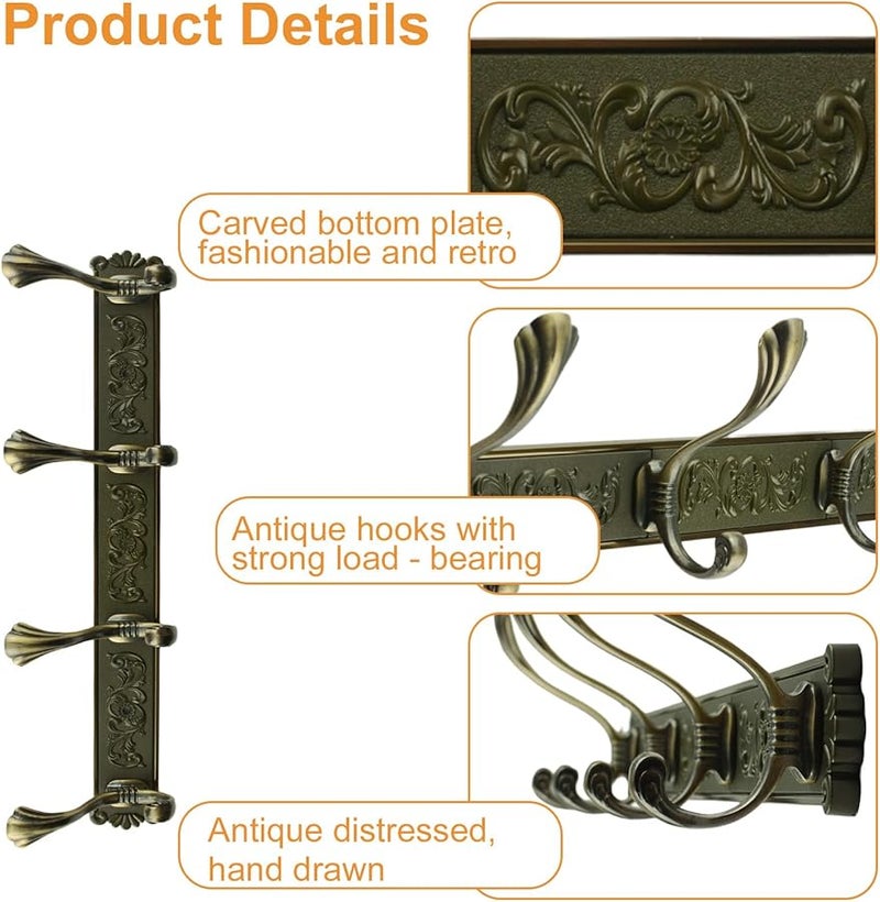 Antique Brass Wall Mount Coat Rack With 4 Hooks For Bathroom Living Room Bedroom - Image 4