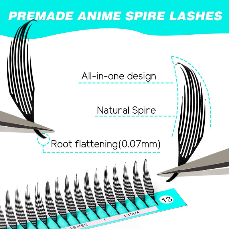 VAVALASH Premade Anime Chunk Lash Extensions,Comic Spire Lashes 0.07 C/D Curl, Matte Black Manga Lash Look Eyelash Extensions,Professional Salon Use Premade Spire Lashes(0.07-C-8-15mm) - Image 4