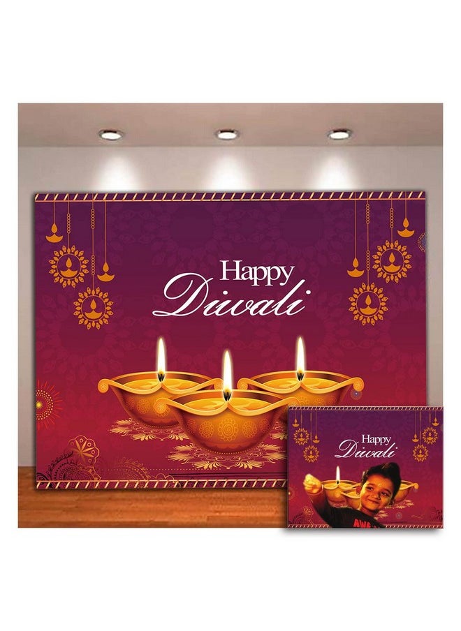 Fanghui - Happy Diwali Theme Photography Background India Diwali Candle Burning Photo Backdrops Laxmi Happy For Festival Of Lights Party Decor Cake Table Banner Props Supplies 8X6Ft - Image 1