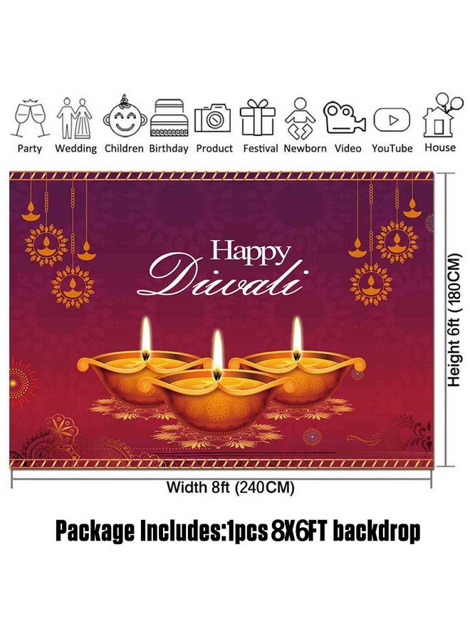 Fanghui - Happy Diwali Theme Photography Background India Diwali Candle Burning Photo Backdrops Laxmi Happy For Festival Of Lights Party Decor Cake Table Banner Props Supplies 8X6Ft - Image 1