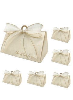 Excefore Wedding Candy Boxes, Beige Favor Boxes Chocolate Treat Gift with Wooden Beads and Ribbon, for Bridal Shower Baptism Baby Birthday Party Decoration Supplies, 10pcs  - Image 1