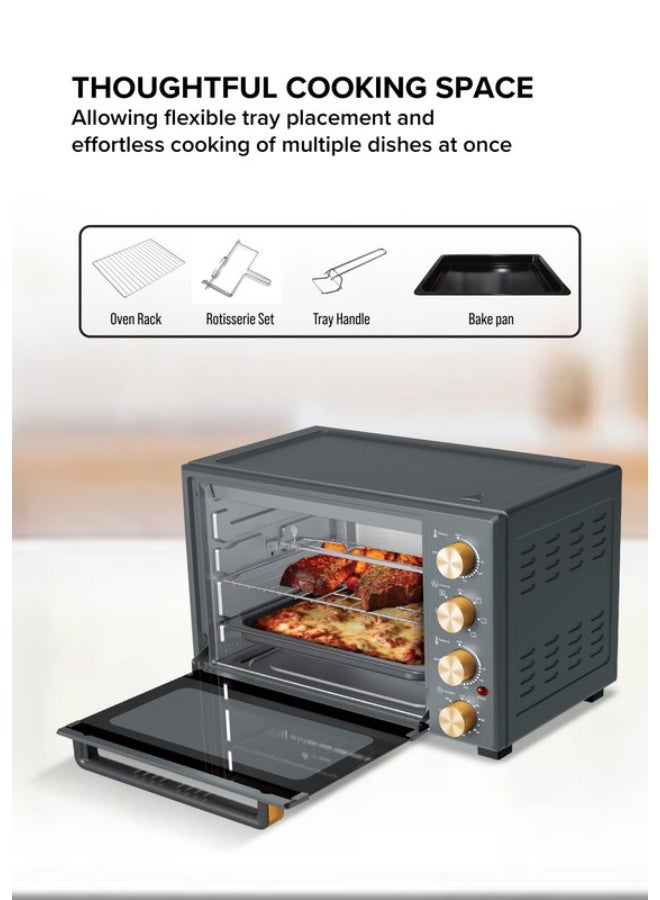 Clikon Dual Chef Grill & Bake 60L Electric Convection Oven with Rotisserie – Multi-Function, Stainless Steel, Adjustable Temperature, Accessories Included 1900 W 60 L 1900 W CK4362 Black and Gold - Image 3
