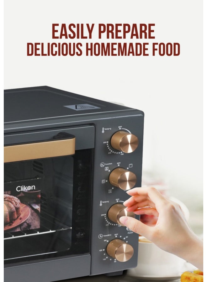 Clikon Dual Chef Grill & Bake 60L Electric Convection Oven with Rotisserie – Multi-Function, Stainless Steel, Adjustable Temperature, Accessories Included 1900 W 60 L 1900 W CK4362 Black and Gold - Image 5