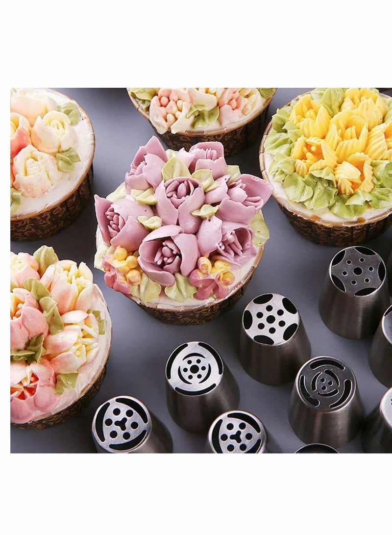 Y&D Russian Piping Tips Set 14 Pieces All in One Cake Decorating Supplies Kit 12 Icing Couplers and Bags Professional Baking Frosting Tools for Cupcakes Mould Cup (14pcs) - Image 5