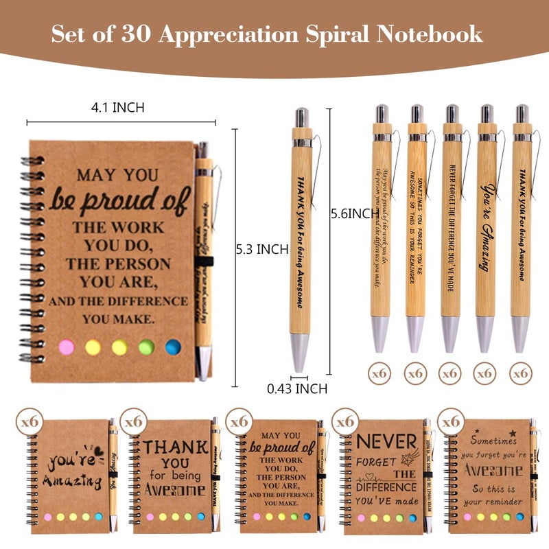 BHHQHH 30 Sets Employee Appreciation Gifts Bulk Inspirational Spiral Notebook with Sticky Note and Motivational Bamboo Pens Thank You Gifts for Employees Coworkers,Teachers,Nurse,Office Staff,Team,Volunteer - Image 2