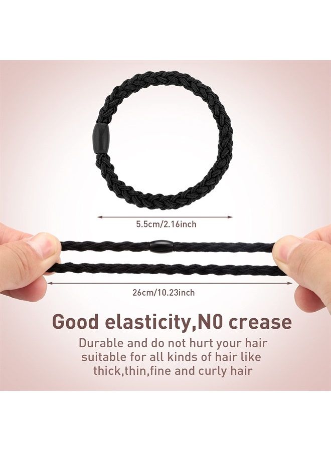 Chuangdi 12 Pieces Cotton Hair Ties Braided Hair Bands Elastic Hair Ties Ropes Braided Ponytail Holders Hair Accessories for Women Girls Thick Heavy and Curly Hair (Black) - Image 2