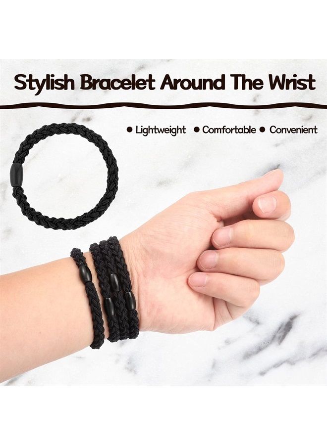 Chuangdi 12 Pieces Cotton Hair Ties Braided Hair Bands Elastic Hair Ties Ropes Braided Ponytail Holders Hair Accessories for Women Girls Thick Heavy and Curly Hair (Black) - Image 3