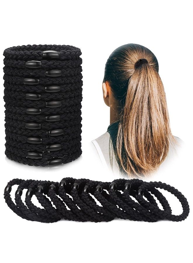 Chuangdi 12 Pieces Cotton Hair Ties Braided Hair Bands Elastic Hair Ties Ropes Braided Ponytail Holders Hair Accessories for Women Girls Thick Heavy and Curly Hair (Black) - Image 1