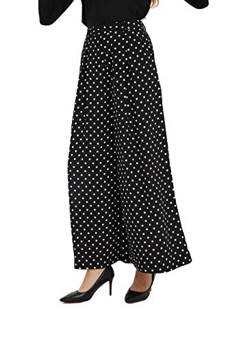 Tronjori Women High Waist Casual Wide Leg Long Palazzo Pants Trousers Regular Size(L, White Dot) - Image 1