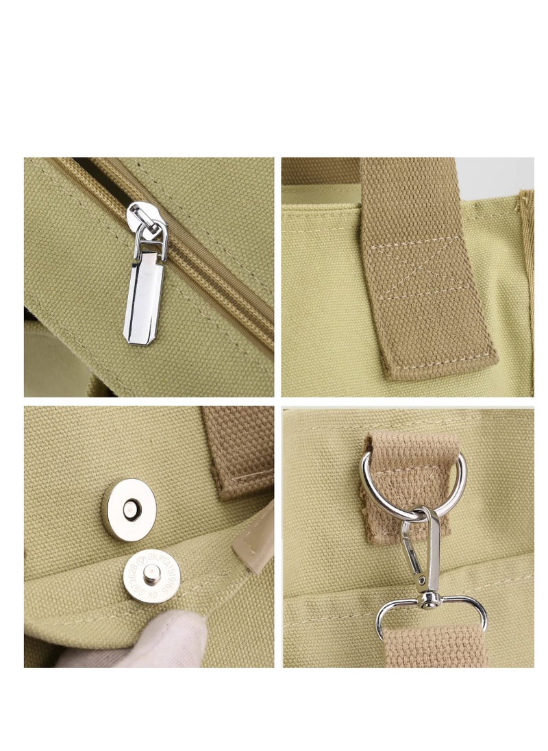 Excefore - Large Capacity Multi-Pocket Handbag, Canvas Bag with Handle, Canvas Handbag for Women, Durable Multi Pocket Shoulder Bag, Reusable Wear Resistant Tote Purse - Image 1