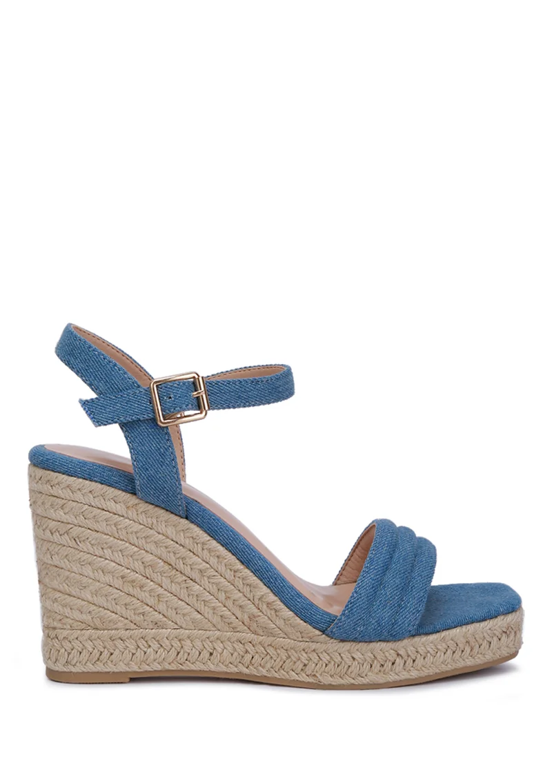 London Rag Espadrilles High Wedge Sandals in Denim