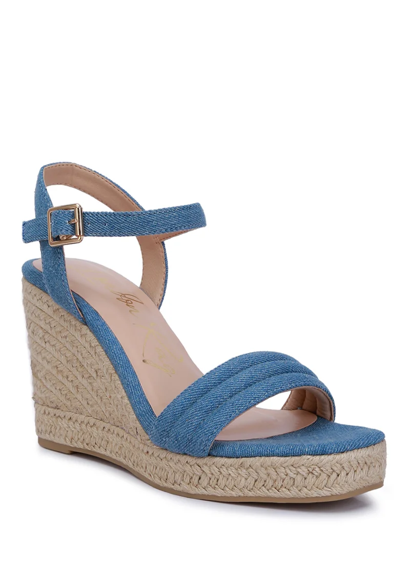 London Rag Espadrilles High Wedge Sandals in Denim