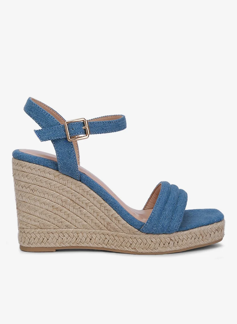 Espadrilles High Wedge Sandals in Denim