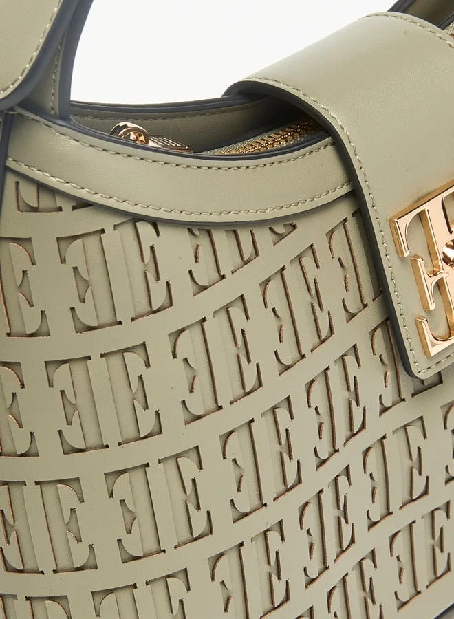ايل Elle Monogram Laser Cut Shoulder Bag with Zip Closure