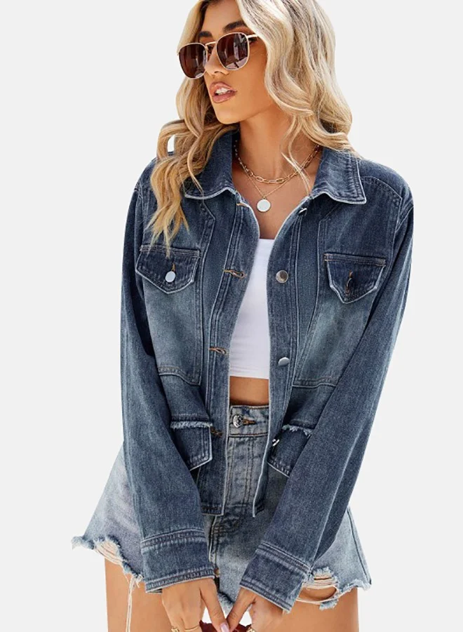 يونيكي Blue Hooded Long Sleeve Denim Jacket