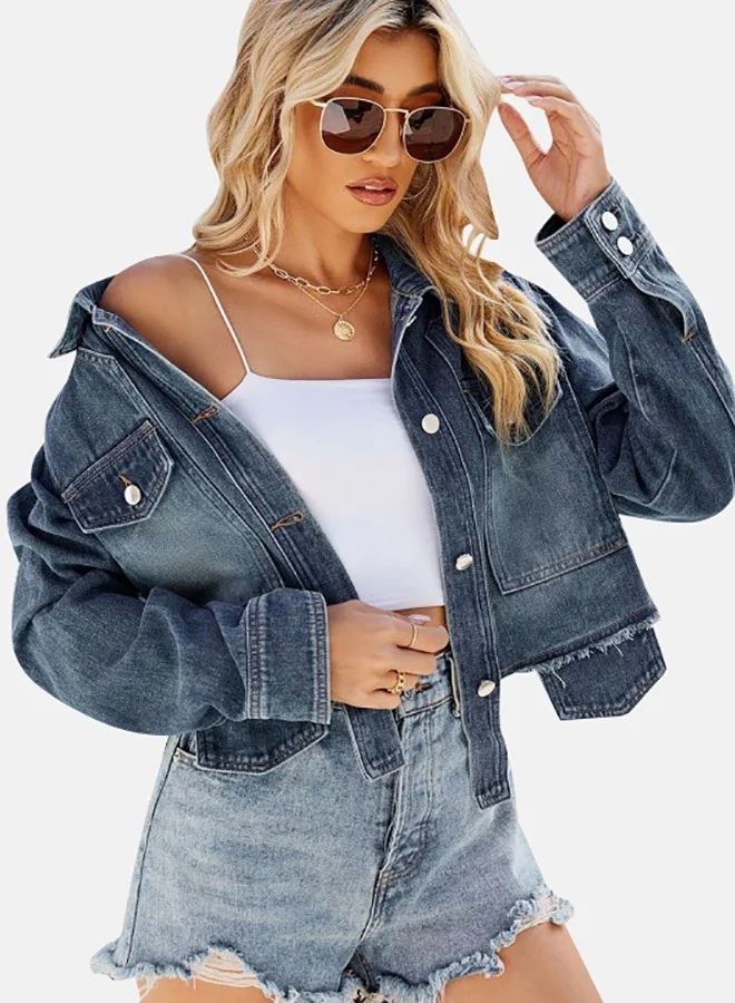 يونيكي Blue Hooded Long Sleeve Denim Jacket