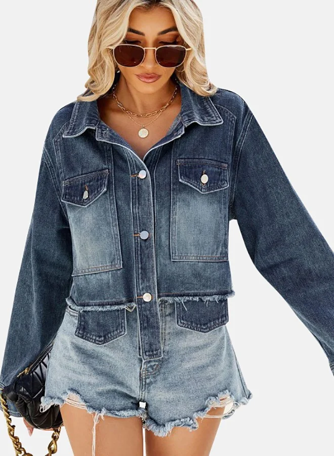 يونيكي Blue Hooded Long Sleeve Denim Jacket
