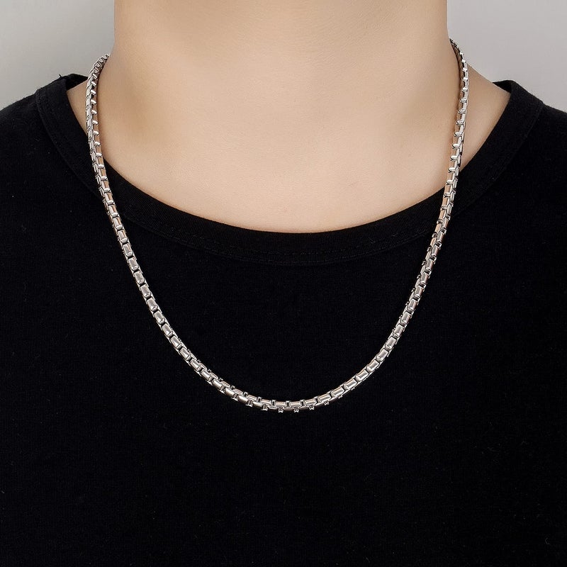 Dankadi Fashion Men 925 Sterling Silver Necklace Italy 5MM Square Rolo Link Round Box Chain Chokers 18 "20" 22 "24" 26 " Fine Jewelry Gift (22 inches) - Image 4