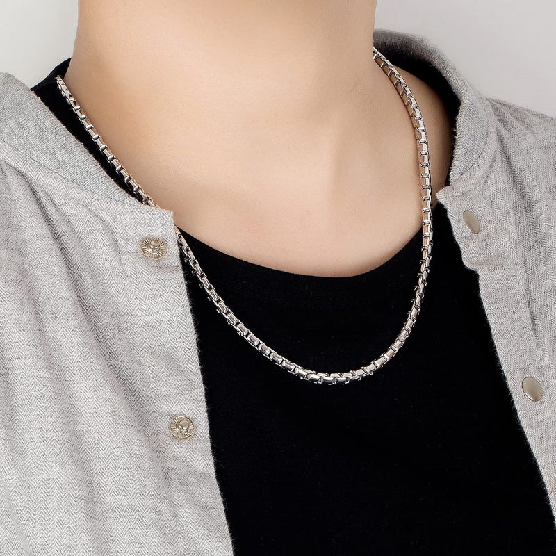 Dankadi Fashion Men 925 Sterling Silver Necklace Italy 5MM Square Rolo Link Round Box Chain Chokers 18 "20" 22 "24" 26 " Fine Jewelry Gift (22 inches) - Image 2