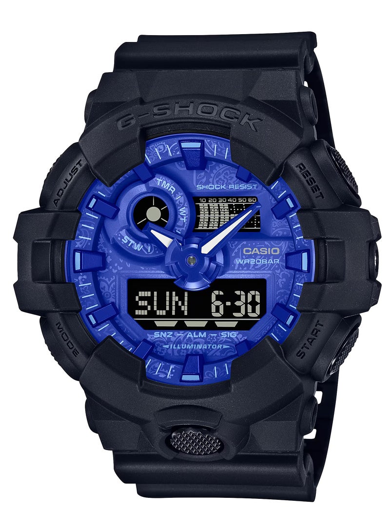 G-SHOCK Analog Digital Black Resin boldly blue Men's Watch GA-700BP-1AV-53.4MM