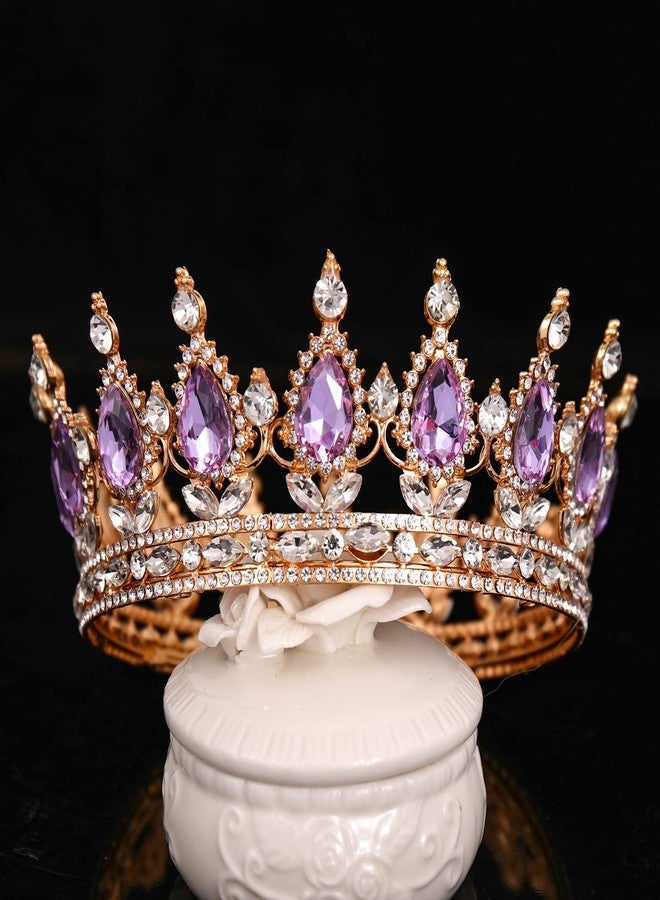 FORSEVEN Queen Crown Rhinestone Wedding Crowns and Tiaras for Women Costume Party Hair Accessories Princess Birthday Crown Crystal Bridal Crown (Gold+Light Purple) - Image 2