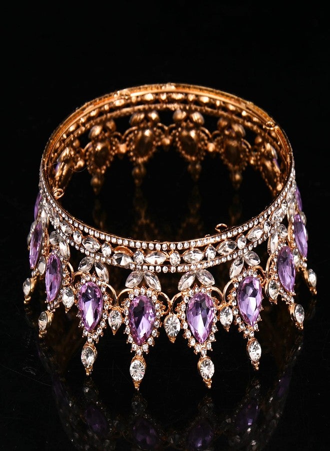 FORSEVEN Queen Crown Rhinestone Wedding Crowns and Tiaras for Women Costume Party Hair Accessories Princess Birthday Crown Crystal Bridal Crown (Gold+Light Purple) - Image 5