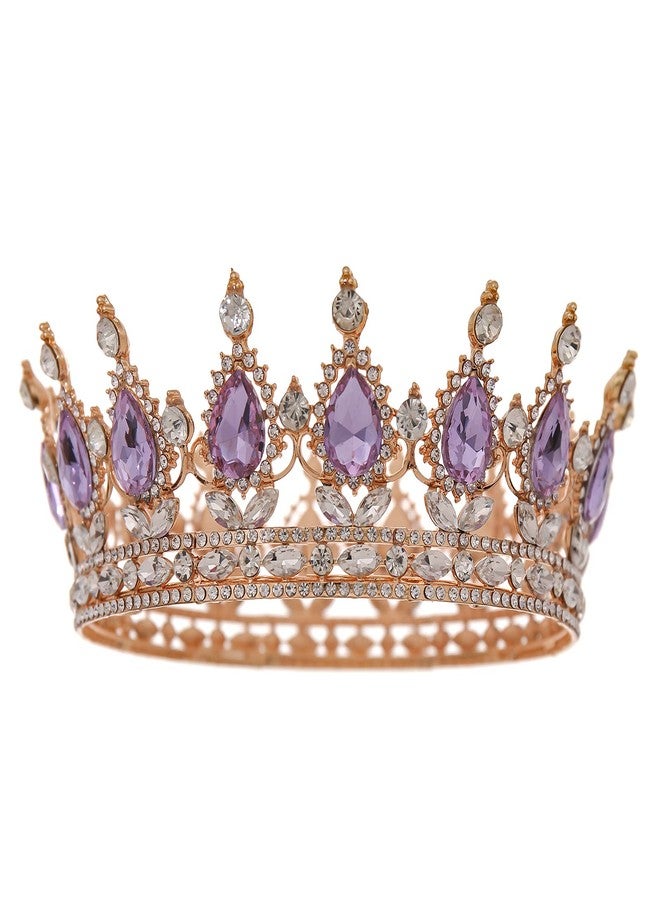 FORSEVEN Queen Crown Rhinestone Wedding Crowns and Tiaras for Women Costume Party Hair Accessories Princess Birthday Crown Crystal Bridal Crown (Gold+Light Purple) - Image 1