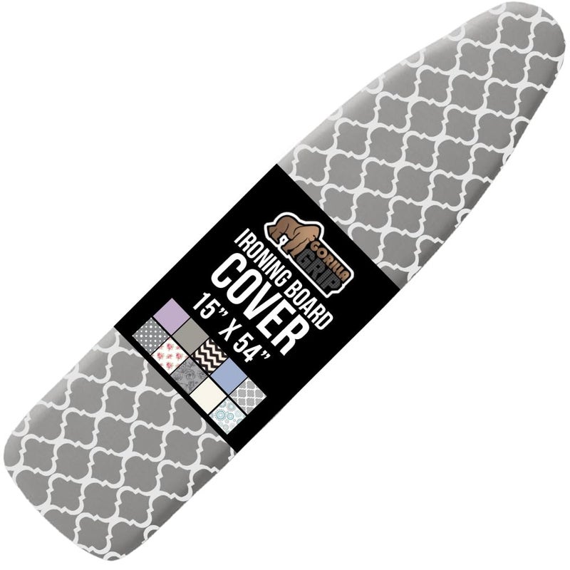 GORILLA GRIP The Original Ironing Board Cover and Pad, Silicone Coating, Thick Scorch Resistant Padding, Heavy Duty Iron Covers Standard Boards, Hook and Loop Fastener Strap, Quatrefoil Gray, 15x54 - Image 1
