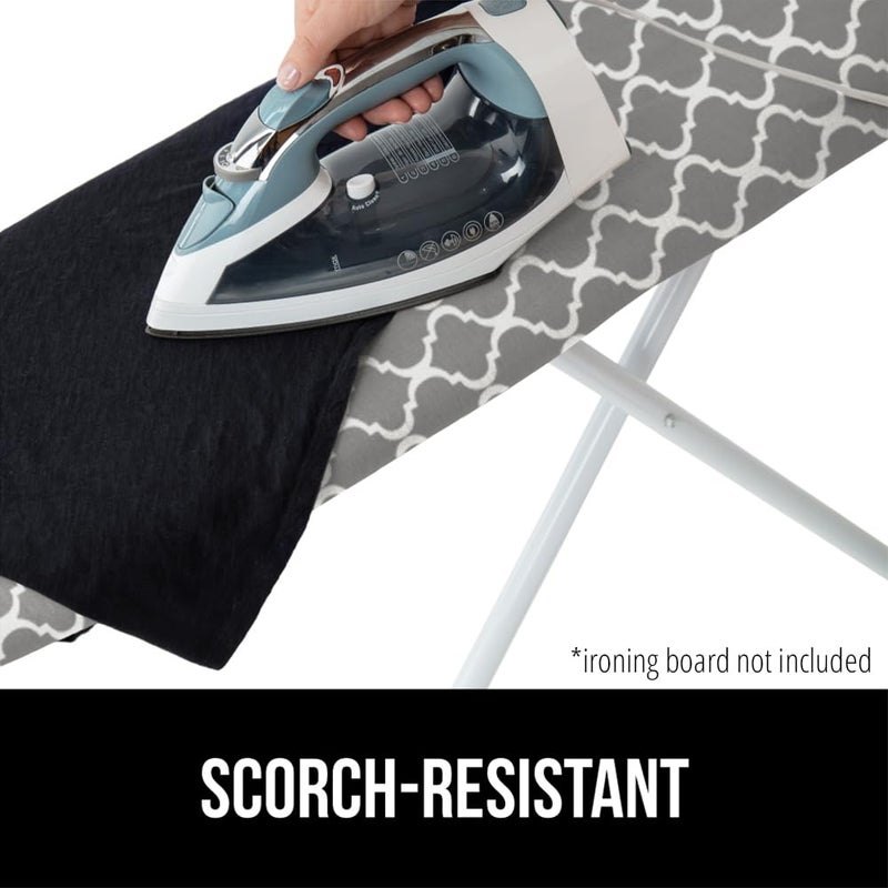 GORILLA GRIP The Original Ironing Board Cover and Pad, Silicone Coating, Thick Scorch Resistant Padding, Heavy Duty Iron Covers Standard Boards, Hook and Loop Fastener Strap, Quatrefoil Gray, 15x54 - Image 3