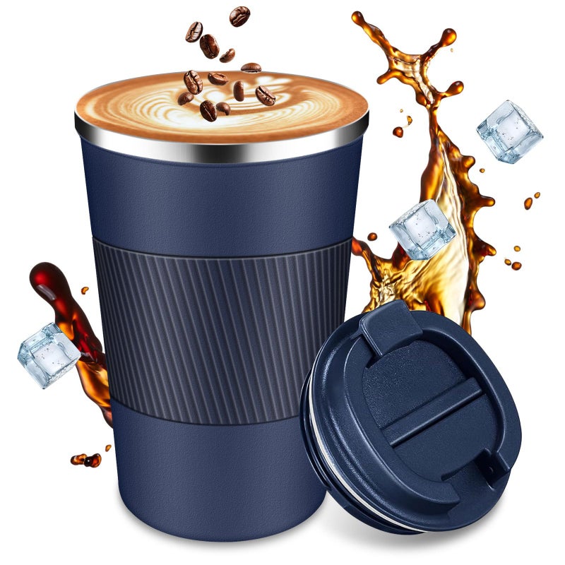 LCKDHM Insulated travel coffee cup with leak proof lid, insulated and reusable hot and cold beverage gifts No handle for men and women Multiple sizes and colors (Dark blue, 12 oz) - Image 1