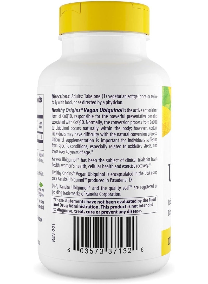 Healthy Origins Vegan Ubiquinol - Reduced, Active Antioxidant Form of CoQ10, 100 MG (Kaneka) Dietary Supplements|150 Veggie Gels - Image 3