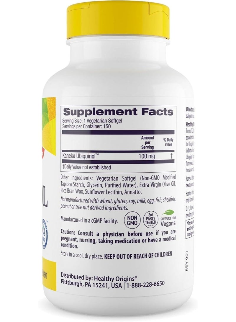 Healthy Origins Vegan Ubiquinol - Reduced, Active Antioxidant Form of CoQ10, 100 MG (Kaneka) Dietary Supplements|150 Veggie Gels - Image 2