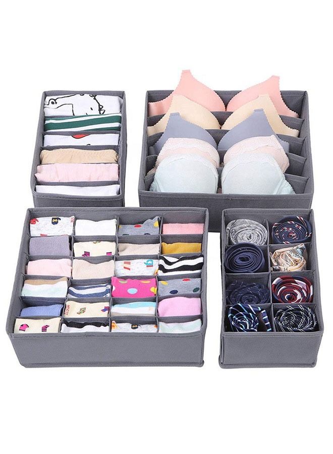 Ant 4-Piece Foldable Underwear Socks Storage Box, Foldable Closet Drawer Organizers Divider, Closet Dresser Drawers Storage Boxes for Clothes Panties Underwear Sock Ties (Dark Grey)  - Image 1