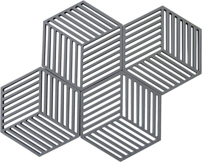 Potency Silicone Trivet Mats, Silicone Coasters Insulation Pad for Hot Pots, Pans, Dishes, Cups, Set of 4 (Grey, Line) - Image 1