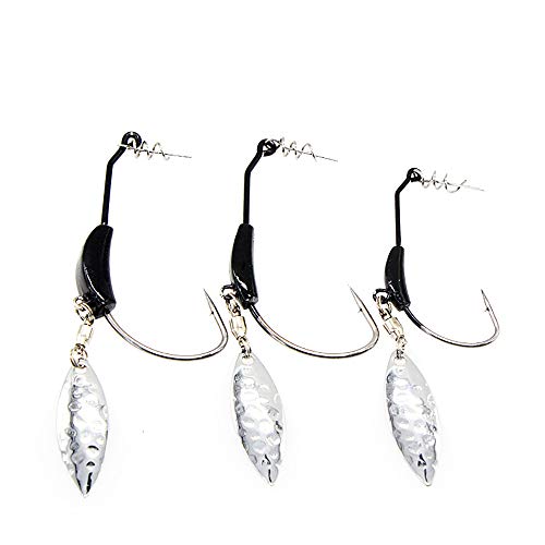 ANNIBBY 15pcs/Set Weighted Twistlock Hooks with Centering Pin,Silver/Gold Spin Saltwater Worm Hooks Size 0.07-0.25oz (Black Weight+Silver Spin) - Image 2