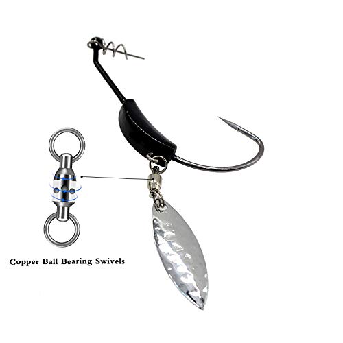 ANNIBBY 15pcs/Set Weighted Twistlock Hooks with Centering Pin,Silver/Gold Spin Saltwater Worm Hooks Size 0.07-0.25oz (Black Weight+Silver Spin) - Image 3