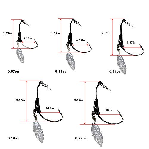 ANNIBBY 15pcs/Set Weighted Twistlock Hooks with Centering Pin,Silver/Gold Spin Saltwater Worm Hooks Size 0.07-0.25oz (Black Weight+Silver Spin) - Image 4