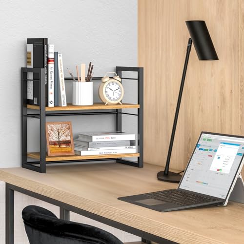 ART-GIFTREE Office Desk Shelf Organizer, Wood Desktop Bookshelf Supplies Storage Rack, Shelf for Top of Desk and Dresser (Black-2 Tier) - Image 4
