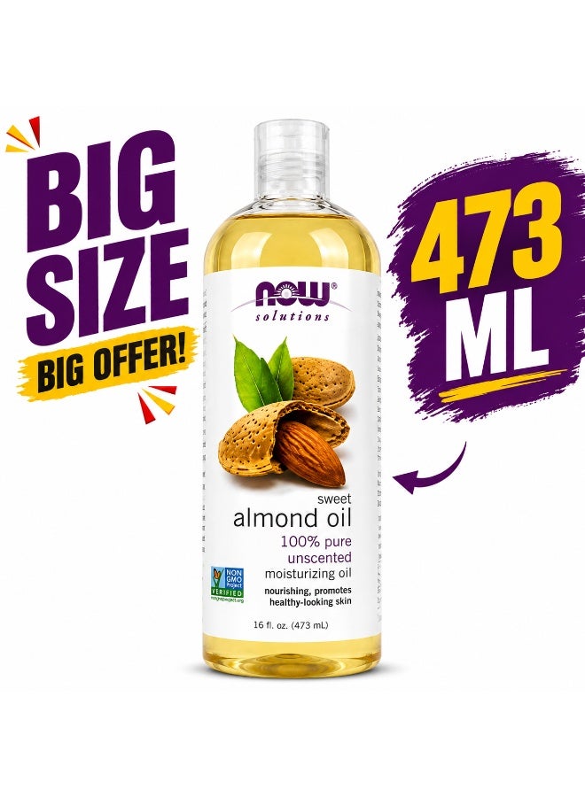 NOW Solutions Sweet Almond Oil BIG SIZE  473ML Pure & Unscented, Moisturizing & Nourishing Oil for Skin & Hair - Image 3