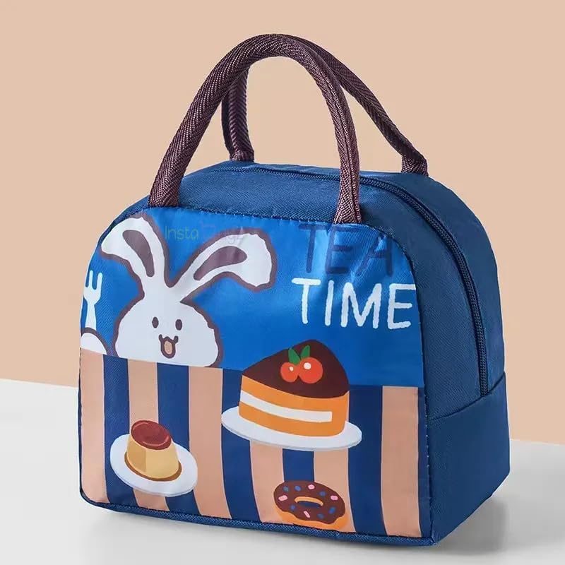 INSTABUYZ 3D Printed Hot & Cold Leak Proof Lunch Bag for Office School Kids Men & Women Storage Bag with Handle Tiffin Bag (Blue Time) - Image 1