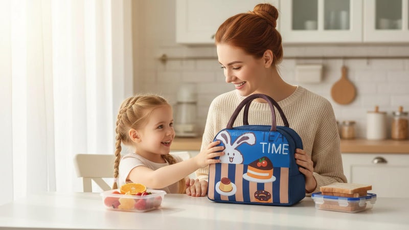 INSTABUYZ 3D Printed Hot & Cold Leak Proof Lunch Bag for Office School Kids Men & Women Storage Bag with Handle Tiffin Bag (Blue Time) - Image 3