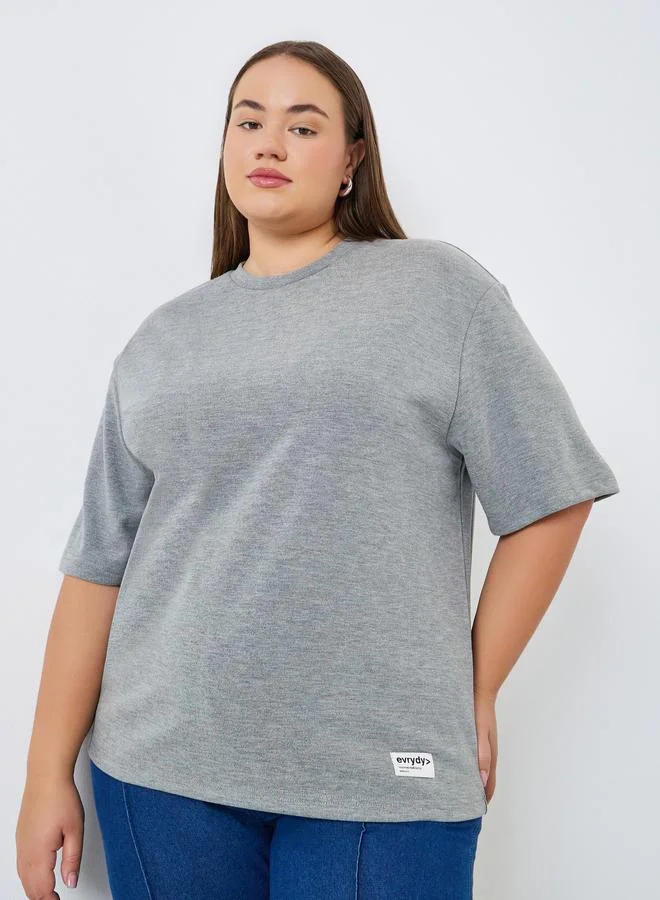 Styli Plus Size Grey Short Sleeve T-Shirt