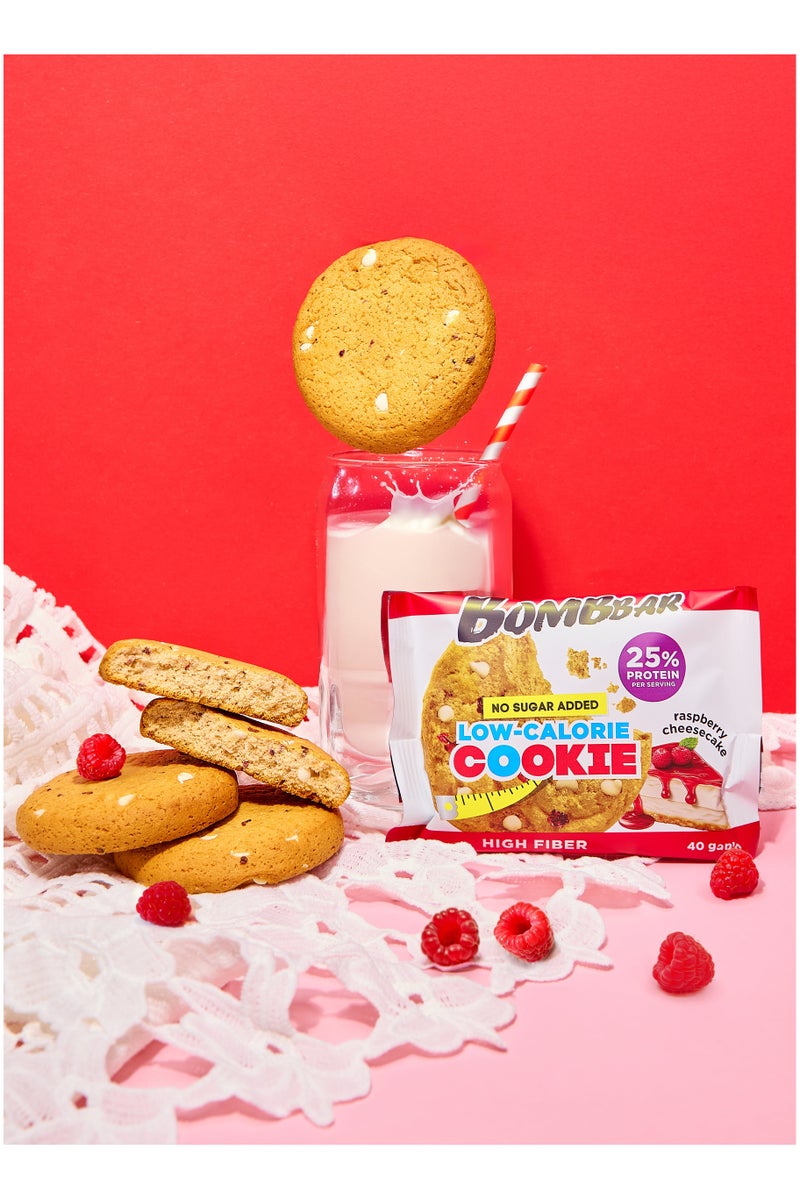 BOMBBAR Low Calorie Protein Cookie Raspberry Cheesecake Flavor High Fiber and No Sugar Added 12x40g  - Image 3