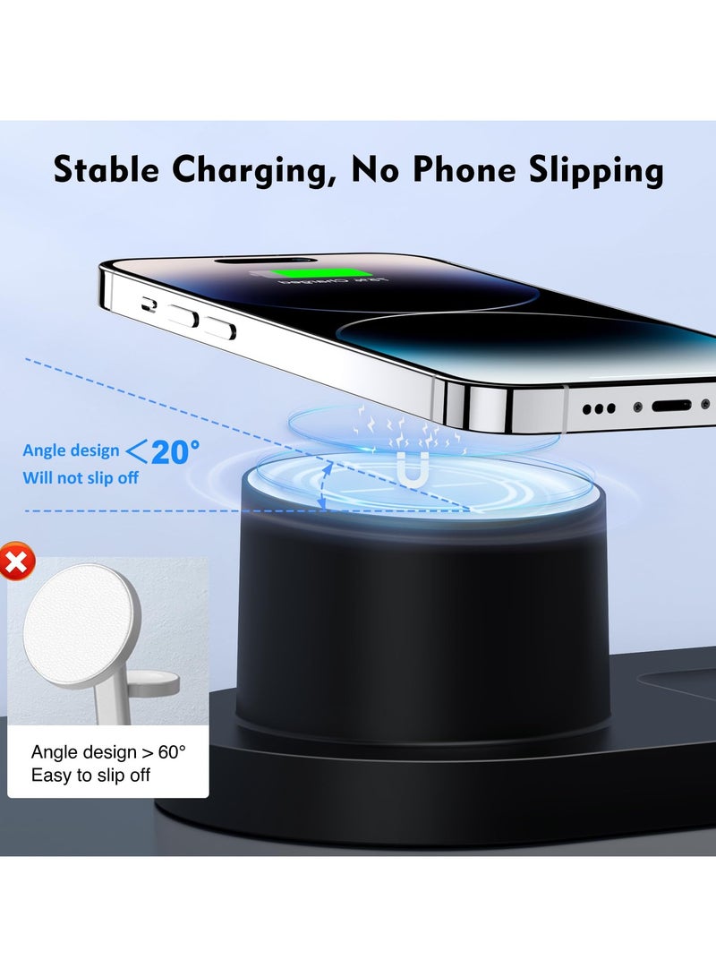 SOLARAE شاحن لاسلكي مغناطيسي لجهاز iPhone، محطة شحن 3 في 1 لأجهزة Apple المتعددة - قاعدة شاحن مغناطيسي سريع 18 واط لجهاز iPhone 15 14 13 12 Pro Max وساعة Apple iwatch و Airpods - Image 2