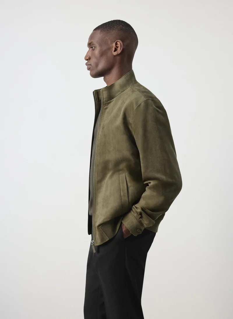 Mango Man 37-KHAKI Suede-Effect Bomber Jacket for Men | Best Price UAE