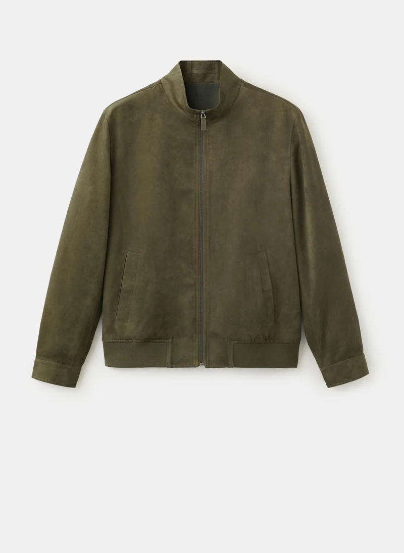 Mango Man 37-KHAKI Suede-Effect Bomber Jacket for Men | Best Price UAE