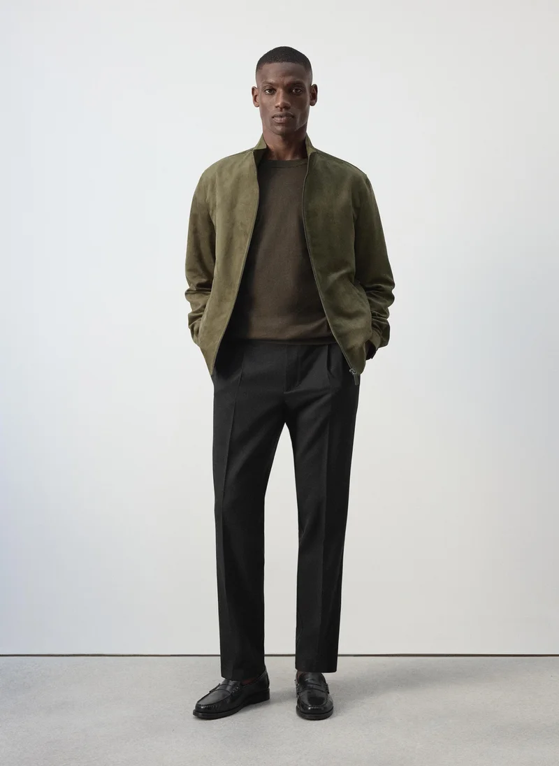Mango Man 37-KHAKI Suede-Effect Bomber Jacket for Men | Best Price UAE