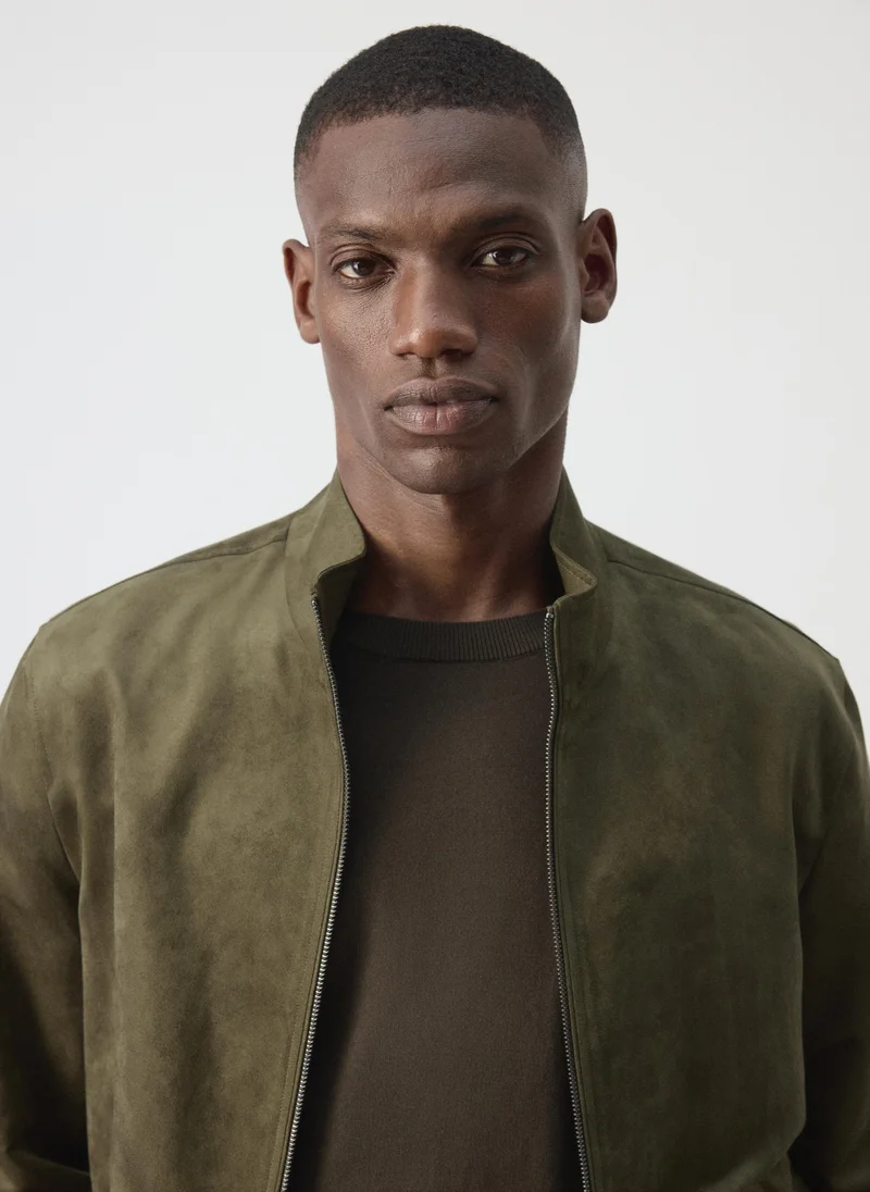 Mango Man 37-KHAKI Suede-Effect Bomber Jacket for Men | Best Price UAE