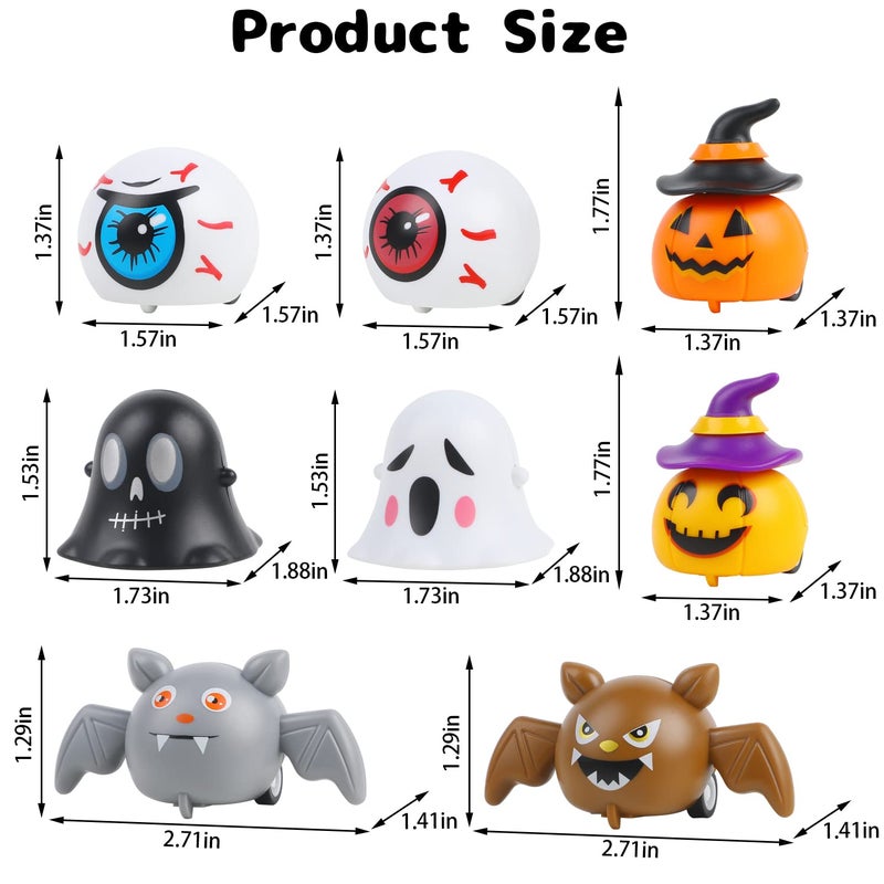 CCINEE 24PCS Halloween Pull Back Cars  Assorted Ghost Eyeball Bat Pumpkin Tiny Car Toys Halloween Friction Powered Racing Cars Vehicle Toy for Kids Halloween Bag Fillers Treats Prizes Party Favors - Image 2