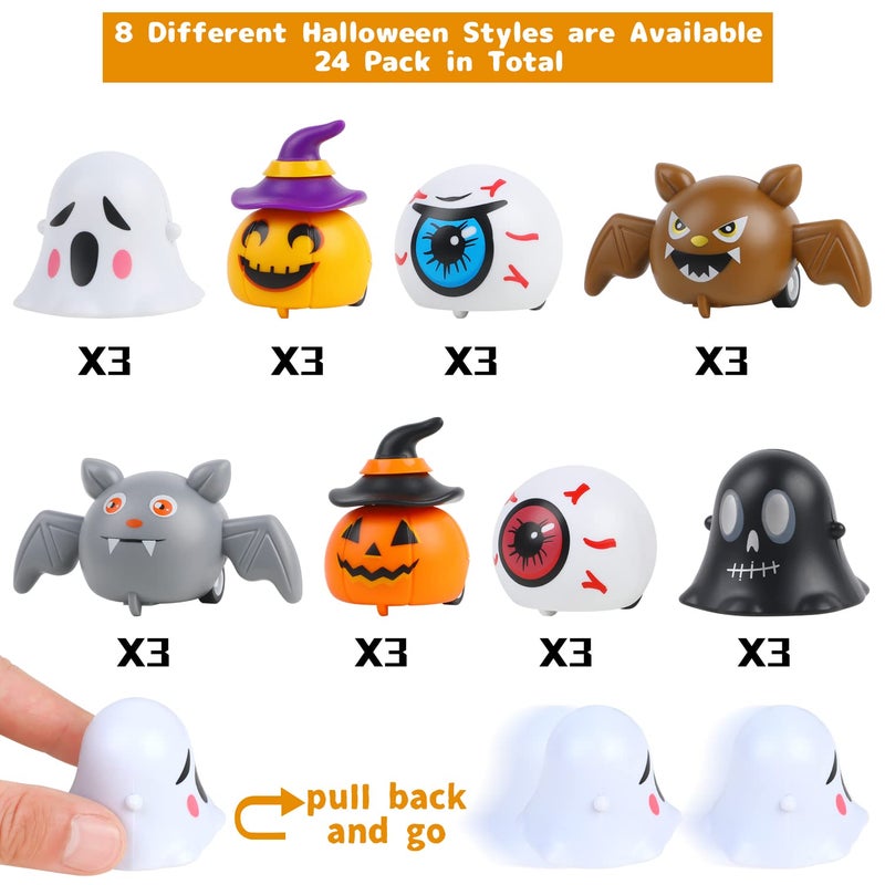 CCINEE 24PCS Halloween Pull Back Cars  Assorted Ghost Eyeball Bat Pumpkin Tiny Car Toys Halloween Friction Powered Racing Cars Vehicle Toy for Kids Halloween Bag Fillers Treats Prizes Party Favors - Image 3